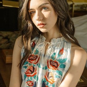 THML Embroidered Halter Checkered Dress